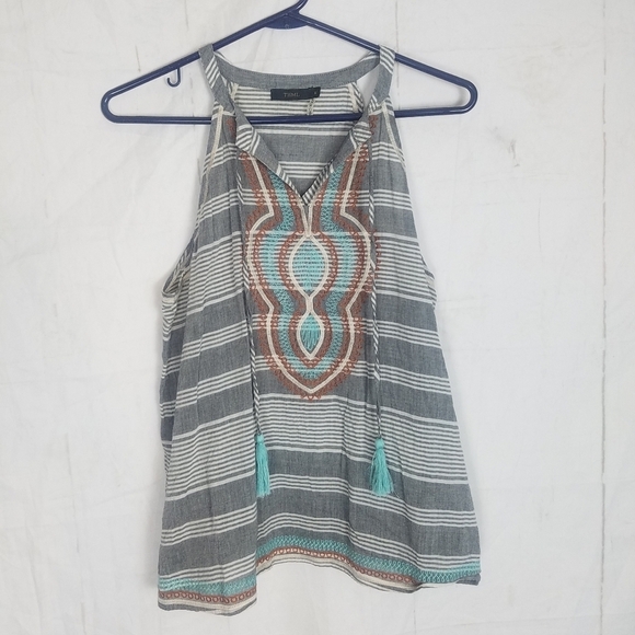 Thml embroidered sleeveless tie tassel front size medium - Picture 1 of 9
